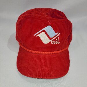 Vail Colorado Ski Resort Vintage Red Corduroy Hat Solid Back Cap